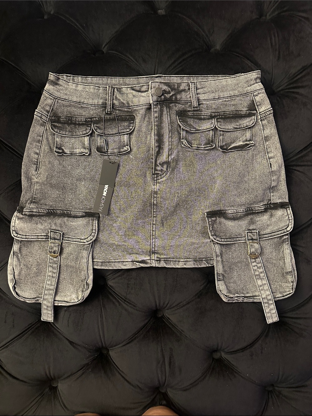 Fashion Nova Washed Gray Cargo Denim Mini Skirt